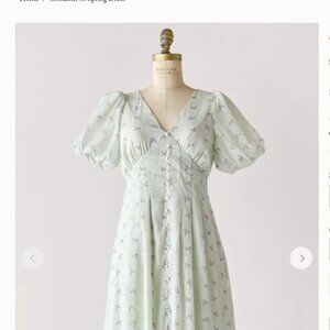 Cottagecore Mint Green Puff Sleeve Corset Style Midi Dress